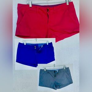 Lot of 3 American Eagle Outfitters Stretch Women's Shorts Vibrant Pink Blue,Gray